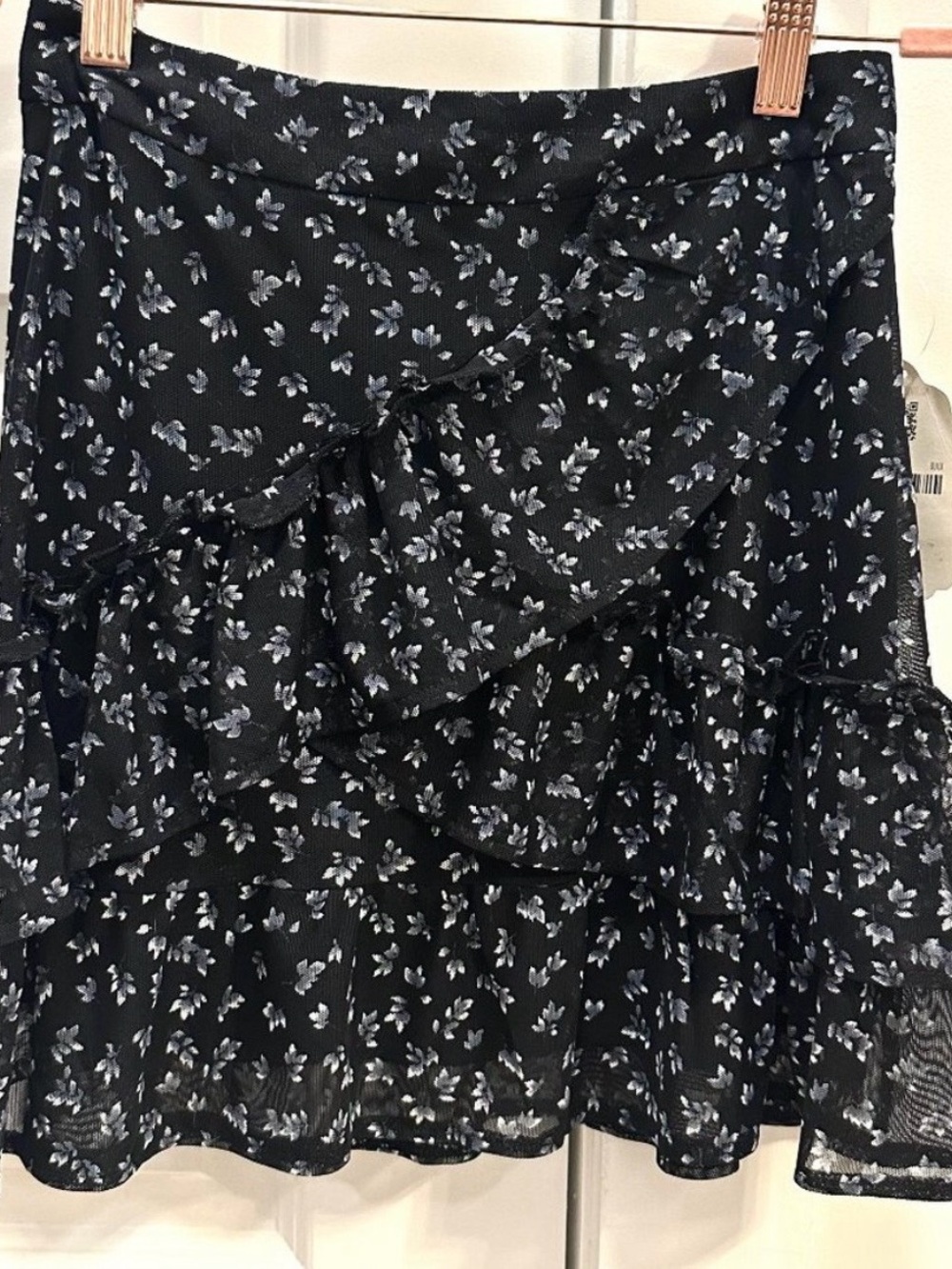 Altar'd State Navy BlueFloral Mini Ruffle Skirt